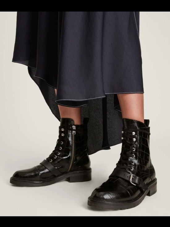 All Saints Shoes - AllSaints Donita Black Crocodile Embossed Leather Combat Boots Size 10 EU 41
